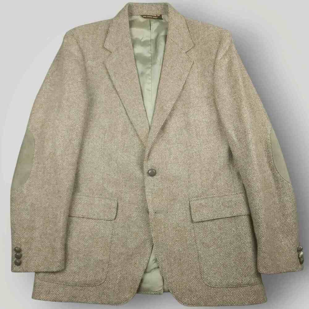 Vtg 70s Ivy Style Tweed Wool Sport Coat Mens 40S Elbow Patch Pocket Slate Gray